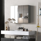 Kleankin Wall Mount Medicine Cabinet with Mirror - 28" W x 24" D - Grey-The surface is painted, which is easy to clean