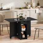 HOMCOM Drop Leaf Folding Dining Table with Drawer & Storage Shelves for 4-6 - Black-Built-in a drawer with steel slides ang two storage shelves for utensils and tableware