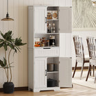 HOMCOM 68" H Pantry Cabinet with Small Open Counter and Buffet Hutch - White-Organize cutlery, napkins, or small items in the center drawer 
