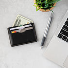 Decent Living Leather Card Holder Wallet - Black-The middle slot holds folded bills safely