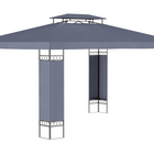 Outsunny 10 ft W x 13 ft L Outdoor Gazebo - Double Roof Patio Gazebo Canopy - Grey-Spacious metal screened gazebo with ruffles