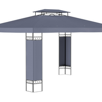 Outsunny 10 ft W x 13 ft L Outdoor Gazebo - Double Roof Patio Gazebo Canopy - Grey-Spacious metal screened gazebo with ruffles