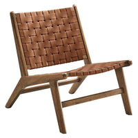 Modway Saoirse Leather Wood Accent Lounge Chair - Walnut Brown-Woven Leather