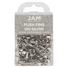 JAM Paper Colourful Push Pins - Silver - 100 Pack-Plastic Head Thumb Tacks | Colour: Silver