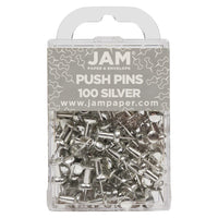 JAM Paper Colourful Push Pins - Silver - 100 Pack-Plastic Head Thumb Tacks | Colour: Silver