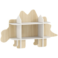 Qaba Kids Bookshelf Dinosaur Themed - Natural-Features 6 compartments for books and toys, keeping rooms tidy and organised
