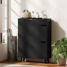 HOMCOM Narrow Shoe Storage Cabinet with 2 Flip Drawers - Black-A convenient top drawer keeps keys, wallets and small items within reach