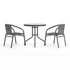 Flash Furniture 28" Round Glass Metal Table with Grey Rattan Edging & 2 Grey Rattan Stack Chairs-Designed for Commercial and Residential Use
