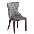 Manhattan Comfort Reine 19.7" Traditional Velvet Upholstered Dining Chairs - Grey and Walnut - Set of 2-Standard 4-Leg Base