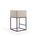 Manhattan Comfort Embassy 20.5" Mid-Century Modern Faux Leather Upholstered Counter Stool - Cream and Black - 2 Pack-21" L x 22" W x 34" H