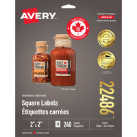 Avery Print to the Edge Kraft Brown Square Labels, 2" x 2", 240 Pack (22486)-Permanent Label