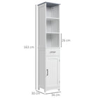 Kleankin Tall Slim Freestanding Bathroom Tower Cabinet - White-Features a 3 tier open shelf, a drawer and an enclosed cabinet for lots of storage and organization  