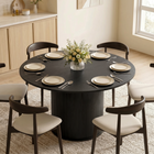 HOMCOM 47" Round Dining Table with Fluted Pedestal Base for 4-6 - Black Wood Grain-The large 47.2 in round tabletop comfortably seats up to 4-6 people