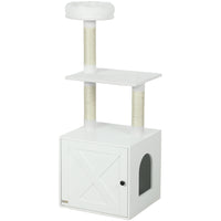 PawHut Cat Tree Litter Box Enclosure with Tower Scratching Posts-Saves space by combining cat tree with litter box enclosure. 
