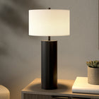 Hudson&Canal York 29.5" Tall Table Lamp with Fabric Shade - Blackened Bronze/White-Rated for one 60W incandescent bulb - 9W LED bulb, 13W fluorescent (CFL) bulb, or 9W self-ballasted LED bulb, E26-base bulb, Bulb not included