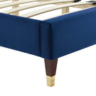 Modway Sofia Channel Tufted Performance Velvet Queen Platform Bed with Wood Legs and Gold Metal Sleeves - Navy-Assembly Required
