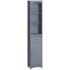 HOMCOM Tall Bathroom Linen Tower Cabinet with Shelves and Drawer - Grey-This tall, modern multipurpose cabinet will match all kinds of furniture