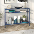 Hudson&Canal Ricardo 42"W Console Table with Metal Shelves - Mykonos Blue-Handcrafted finish is applied to the steel frame