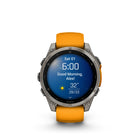 Garmin fēnix 8 - AMOLED Outdoor Recreation/Adventure Watches - 47 mm - Sapphire, Titanium with Spark Orange/Graphite Silicone Band-For your active lifestyle, a built-in speaker and mic let you make and take phone calls from your wrist when your watch is paired to your smartphone — and you can even use your smartphone’s voice assistant to respond to text messages and more