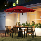 Outsunny Solar Patio Umbrella with LED Lights and Tilt - 9' - Wine Red-Square solar panel on top of umbrella charges throughout the day to light up the lights