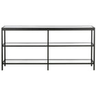 Hudson&Canal Alexis 64"W Console Table - Blackened Bronze-Features a tempered glass top and shelves