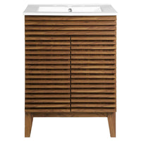 Modway Render 24" Bathroom Vanity - Walnut/White-8" Widespread Holes