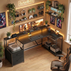 HOMCOM 76" Reversible Gaming Desk with RGB Lights and USB Ports - Black-Spacious desktop and monitor stand accommodate dual screens