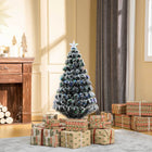 HOMCOM 4' Pre-Lit Artificial Evergreen Christmas Tree with LED and Optical Fiber - Green with White Tips-Made of dense PVC needles with 130 branches to appear natural and full 