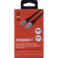Staples CAT 6 Network Cable - 14 ft-Backwards compatible – Backwards compatible with Cat5 and Cat5e cables, this Cat6 cable connects high-speed network devices such as a computer, cable/DSL modem, network switch or router, streaming device, game console and more