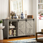 HOMCOM Farmhouse 59.8" L Sideboard Buffet Cabinet with Storage - Distressed Light Grey-Can be used as a buffet cabinet, entryway cabinet, coffee bar cabinet and more