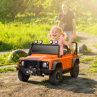 Qaba 12V Land Rover Licensed Kids Ride on Jeep Truck - Orange-Electric ride-on car features double doors, horn, and music buttons for immersive play 