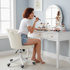 HOMCOM Velvet-Feel Armless Swivel Office Chair with Adjustable Height - Cream-360-degree swivel and smooth casters enhance mobility