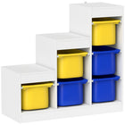Qaba Toy Storage Organizer Kids Bookshelf with 6 Plastic Bins - Yellow & Blue-Six removable bins simplify playtime and enhance quick cleanup
