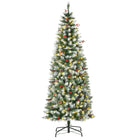 HOMCOM 6' Pre-Lit Snow-Flocked Artificial Christmas Tree with Pine Cones and Berries - Green-6 ft tall artificial Christmas tree with realistic look, berries, pine cones 