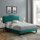Modway Juniper Channel Tufted Performance Velvet Full Platform Bed - Teal-Bed Weight Capacity: 800 lb