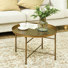 HOMCOM 24" Round Coffee Table with Hammered Tray Top Metal - Gold-Handcrafted hammered tray top prevents spills and adds style