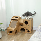 PawHut Multi-Level Corrugated Cardboard Cat House-Features a unique maze-like tunnel, satisfying your cat's curiosity 