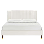 Modway Zahra Channel Tufted Performance Velvet Queen Platform Bed with Wood Legs and Gold Metal Sleeves - White-8