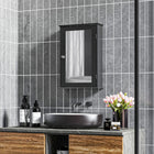 Kleankin Wall Mount Bathroom Mirror Cabinet with Shelves - Black-Magnetic door stopper, preventing items from falling out