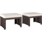 Outsunny Wicker Outdoor Ottoman with Removable Cushions - Khaki-Set of two, versatile use as extra seats, footstools or side tables