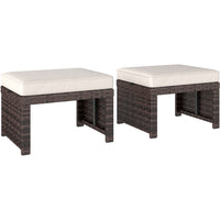 Outsunny Wicker Outdoor Ottoman with Removable Cushions - Khaki-Set of two, versatile use as extra seats, footstools or side tables