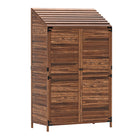 Outsunny Outdoor Wood Storage Cabinet with Double Doors - Mixed-Brown-2-tier garden shed stores all gardening tools efficiently 