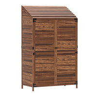 Outsunny Outdoor Wood Storage Cabinet with Double Doors - Mixed-Brown-2-tier garden shed stores all gardening tools efficiently 