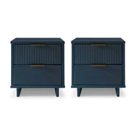 Manhattan Comfort Granville 18.11" Modern 2-Drawer Nightstand 2-Piece Set - Midnight Blue-Modern-Contemporary with a taste of Glam - Nightstand for Bedroom and Living Room Use. Set of 2