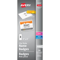 Avery Clip Style Laser/Inkjet Name Badge Kit, 4" x 3", 24 Pack (74467)-Clip Style