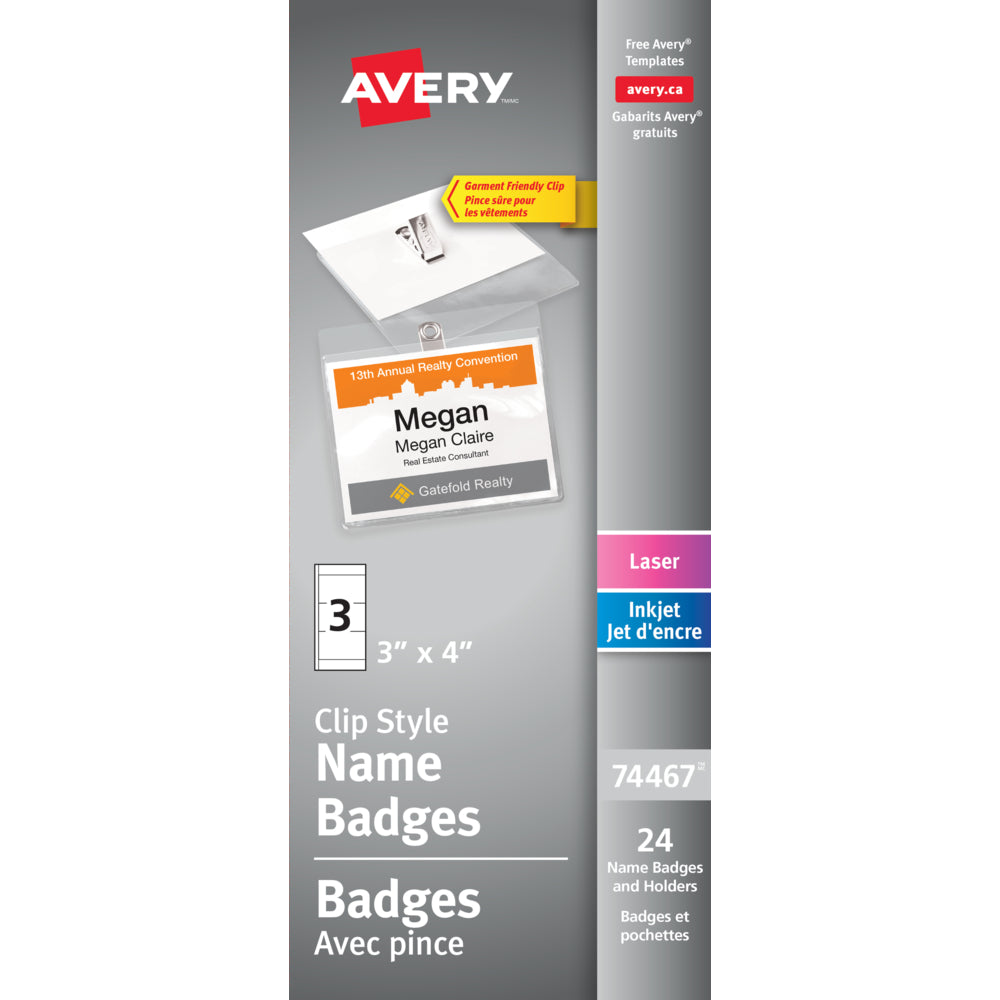 Avery Clip Style Laser/Inkjet Name Badge Kit, 4