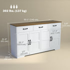 HOMCOM 55.1" L Sideboard Buffet Cabinet with Storage - White-Suitable for both dining and living rooms for versatility