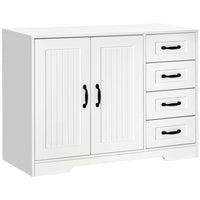 HOMCOM Modern 41.3" L Sideboard Buffet Cabinet with 4 Drawers and 2 Beadboard Doors - White-Large storage space with a double-door cabinet and four drawers for holding daily supplies