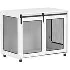 PawHut 39" Dog Crate Furniture with Sliding Barn Door - White-Serves as a dog crate or stylish side table 