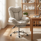 HOMCOM Criss Cross Office Chair with Footrest and Wide Seat - Light Grey-Overstuffed design features thick high-density foam padding and waterfall armrests for wrapping support